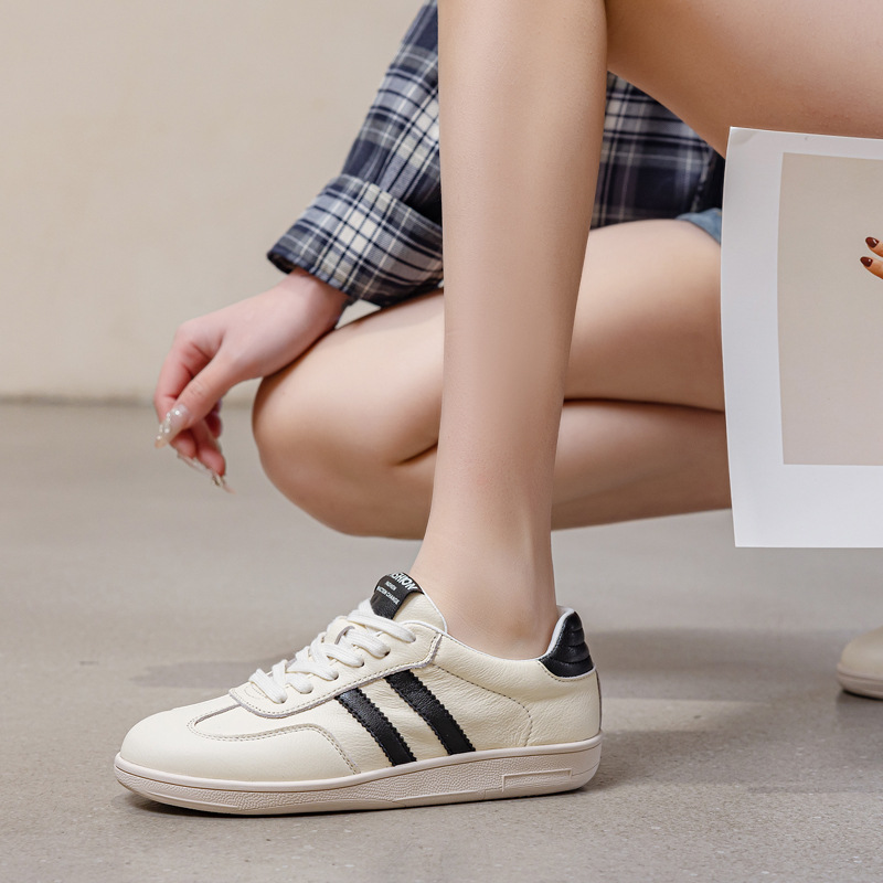 头层牛皮小白鞋女2026四季款德训鞋百搭平底运动休闲男女板鞋情侣