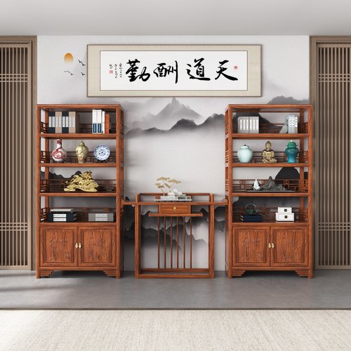 货架博古架实木中式书架茶叶架壶茶架子置物架展示架展示柜