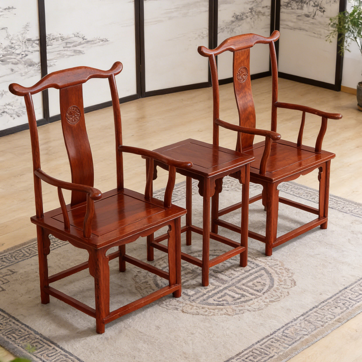 非洲花梨官帽椅中式实木椅子圈椅三件套皇宫椅办公泡茶太师椅特价