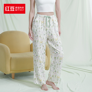红豆睡裤女纯棉 全棉 红豆居家女士睡裤100%棉 裤子 纱布 5J154