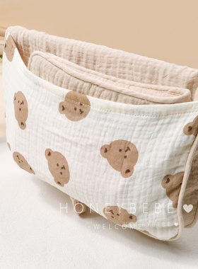 韩国ins宝宝纯棉床围收纳挂袋棉布婴儿床头纸巾收纳袋推车挂袋