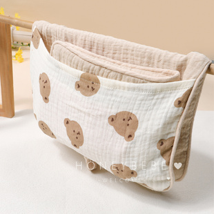 韩国ins宝宝纯棉床围收纳挂袋棉布婴儿床头纸巾收纳袋推车挂袋