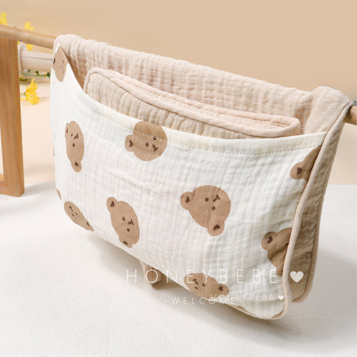 韩国ins宝宝纯棉床围收纳挂袋棉布婴儿床头纸巾收纳袋推车挂袋