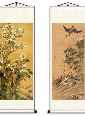 清胡湄玉堂富贵图卷轴挂画画芯