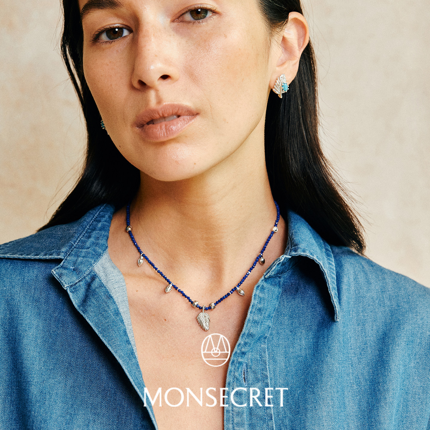 MONSECRET棕榈籽项链氛围感配饰秋冬蓝松石锁骨链新款轻奢项链女