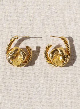 MONSECRET双面花卉绳结耳圈轻奢复古时髦C环耳环小众设计感耳饰女
