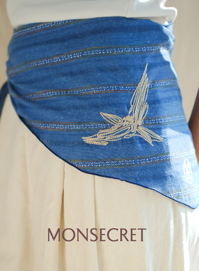 MONSECRET飞鸟三角巾披肩围巾纯棉刺绣长丝巾民族感围脖春夏新款