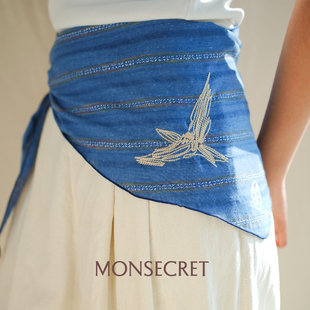 MONSECRET飞鸟三角巾披肩围巾纯棉刺绣长丝巾民族感围脖春夏新款