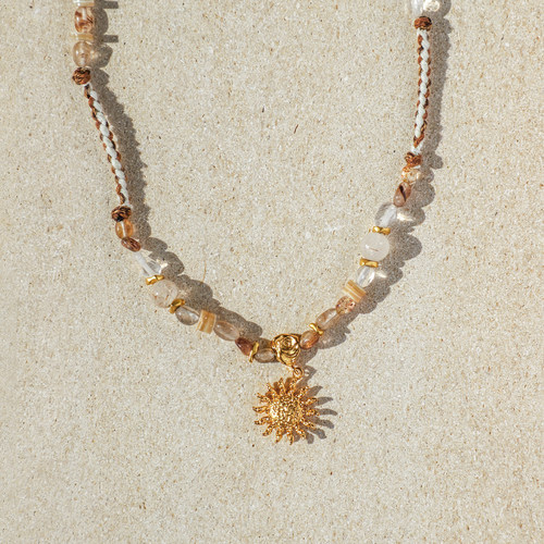 原创天然水晶串珠镀金吊坠项链