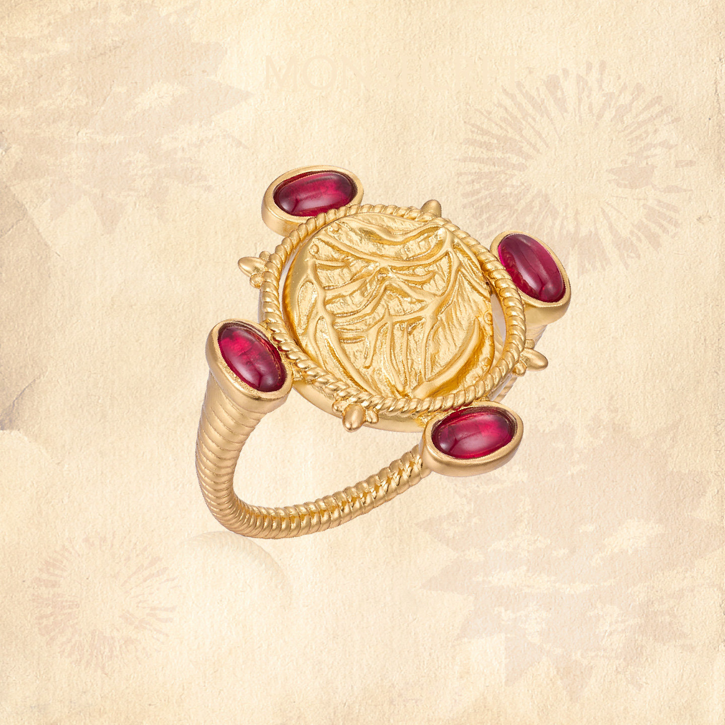 MONSECRET翻转古币戒指红色宝石镶嵌复古轻奢日常可戴简约指环女