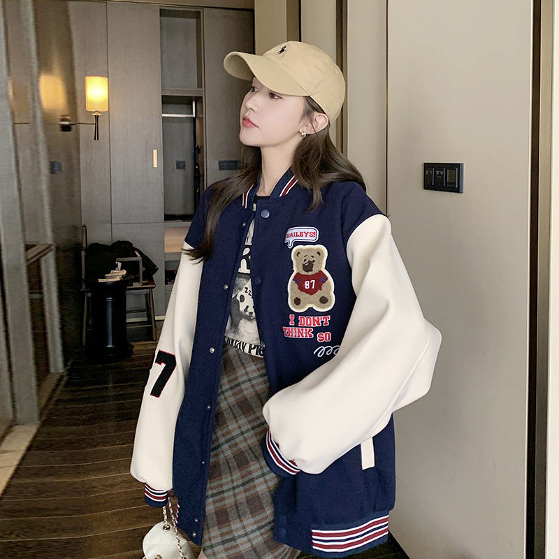 美式小熊春秋棒球服外套刺绣情侣学院风宽松