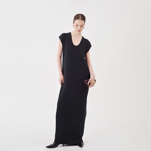 OTHERSTORE 灰色U领磨毛连衣裙女松弛风亲肤好看长裙子 越穿越爱