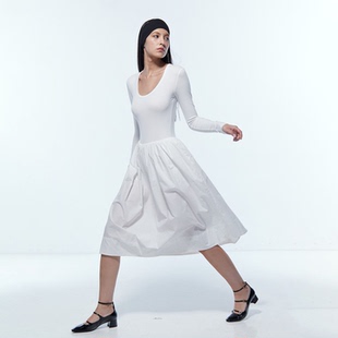 优雅气质收腰蓬蓬裙女显瘦白色长袖 连衣裙 浪漫芭蕾风 OTHERSTORE