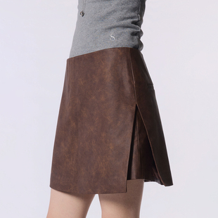 裙百搭裙裤 休闲裤 复古棕色假两件皮质短裙女秋冬新款 OTHERSTORE