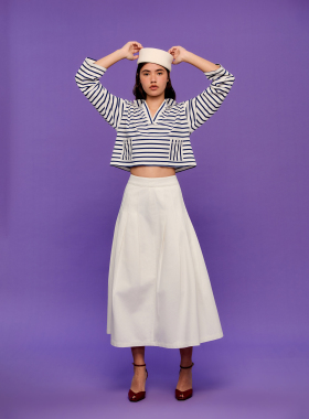 OTHERSTORE 白色A字牛仔半身裙女春夏新款通勤显瘦中长款百褶裙子