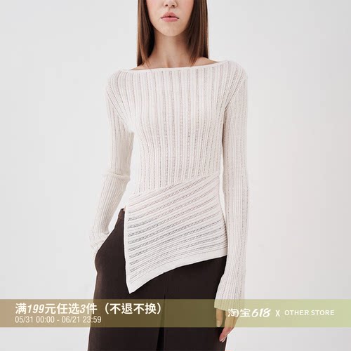 不对称针织上衣镂空修身打底衫