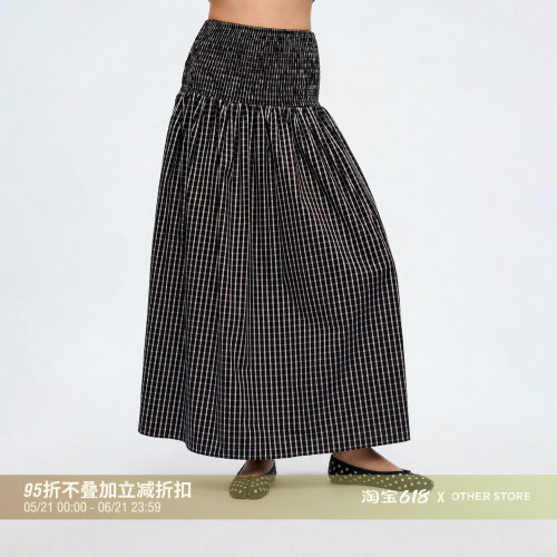 司马克拼接黑白格纹半身裙A字裙