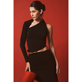 OTHERSTORE 挂脖上衣女 黑色单袖 猩红海妖 性感小众设计感别致修身