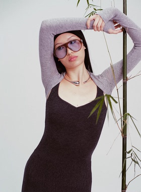 OTHERSTORE 灰色宽边针织袖套小坎肩女配连衣裙修身外搭披肩罩衫