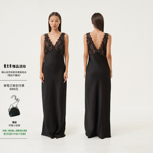 V领蕾丝拼接修身 法式 长裙子女高级黑色连衣裙 黑蔷薇 OTHERSTORE