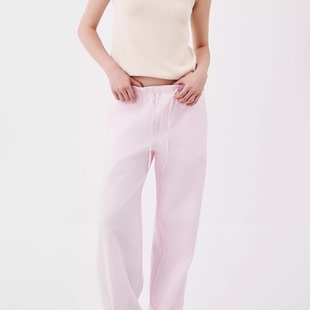 OTHERSTORE 粉色松紧腰阔腿裤 女宽松百搭直筒休闲裤 子 草莓薄荷糖
