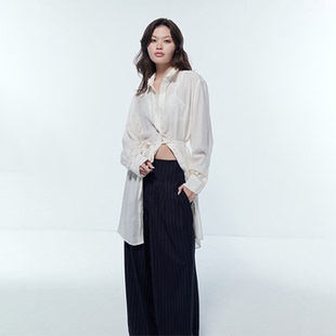 外套女显瘦开叉气质长袖 米白色翻领衬衫 上衣 月光白釉 OTHERSTORE