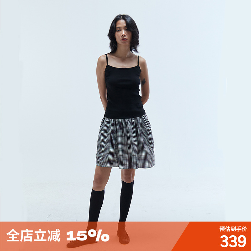 低腰松紧腰百褶半身裙优雅蓬蓬裙