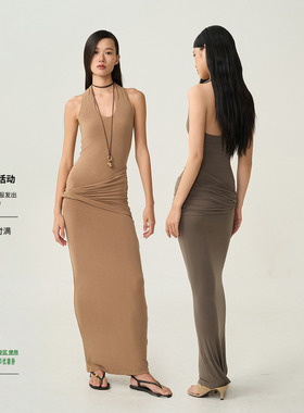 OTHERSTORE 呼吸曲线 极简风卡戴珊挂脖针织连衣裙女修身包臀裙子