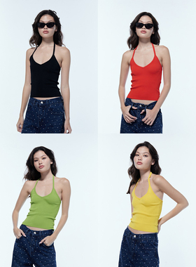 OTHERSTORE 老友记 黄色挂脖针织背心女高级显瘦独特修身吊带上衣