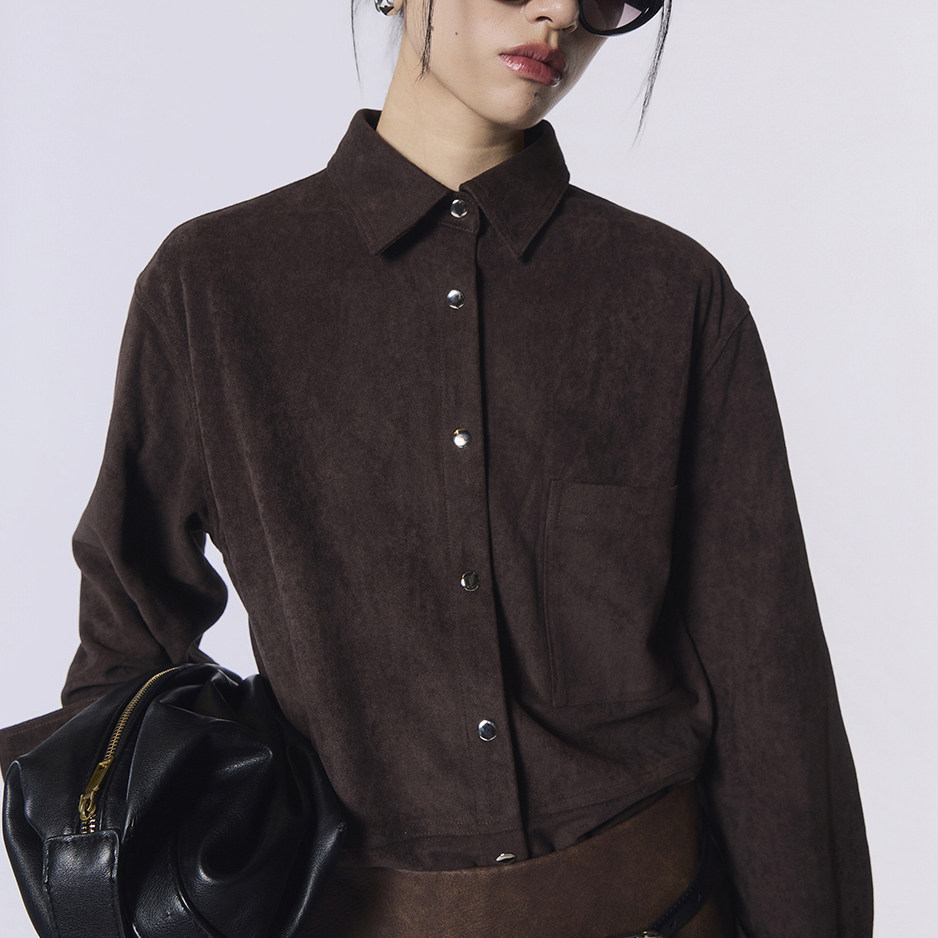 复古宽松麂皮衬衫外套显瘦上衣