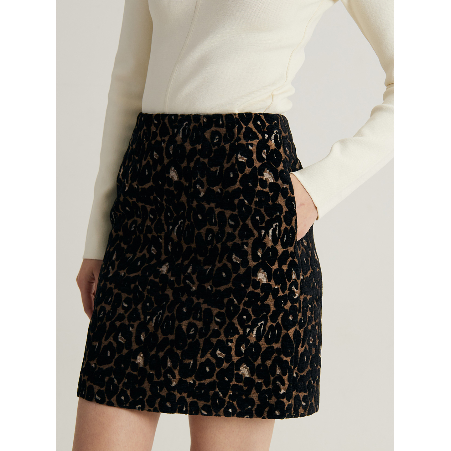 复古定制豹纹高腰A字包臀半身裙