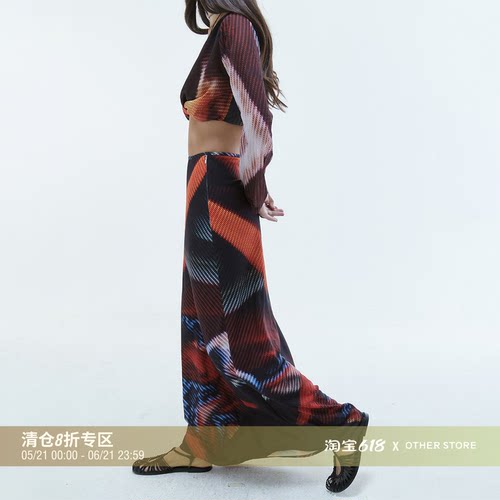 科技感印花半身裙斜裁垂坠长裙子