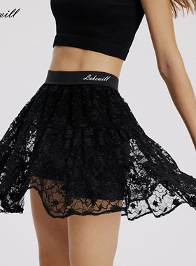 Lakewill网球短裙黑色蕾丝透气运动防走光短裙跑步速干蕾丝网球裙