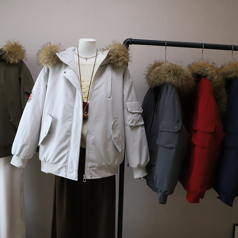 [比正]2025冬季新款韩版时尚加绒加厚保暖宽松连帽棉服外套女5711
