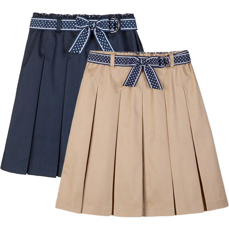 女童学生蝴蝶腰带藏青百褶裙校服