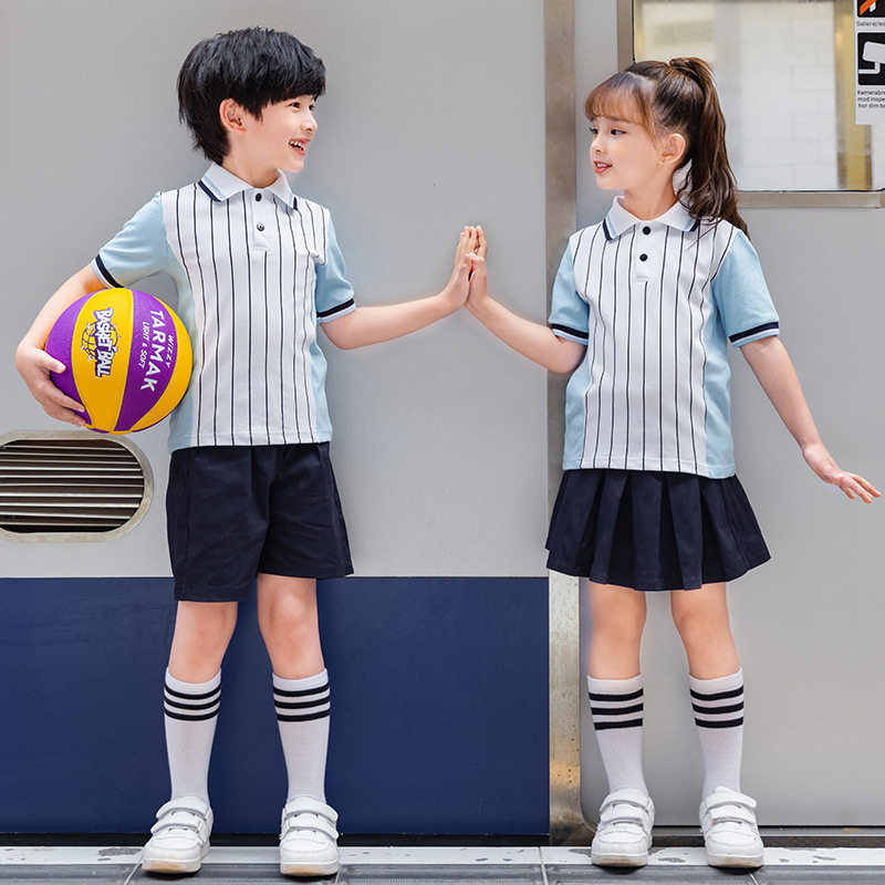 男女童学生英伦短袖纯棉班服套装