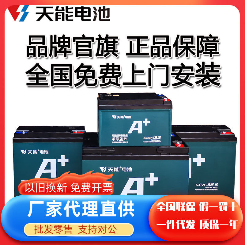 天能电池A＋原厂电动车三轮车电瓶单块以旧换新安装48v60v72v