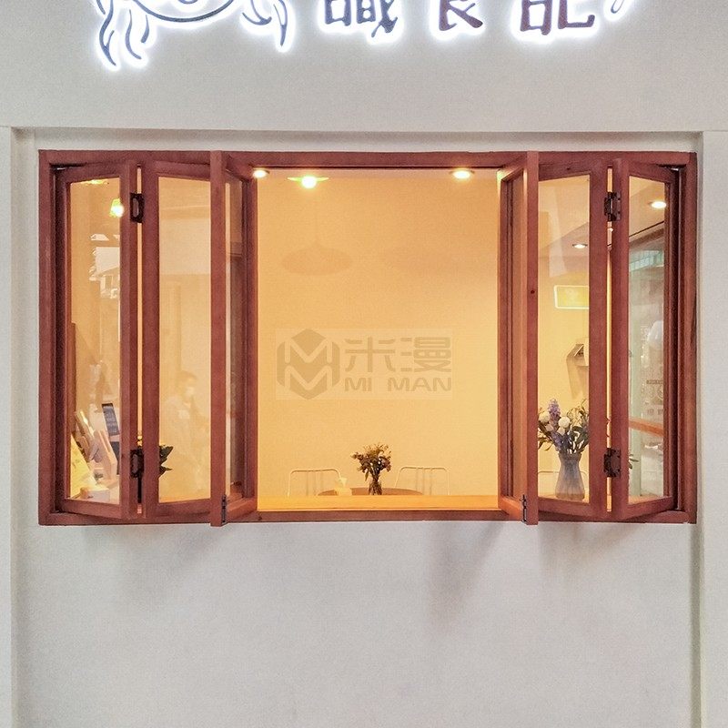 网红纯实木左右推拉折叠窗户设计定制颜色可选鲜花店甜品店木窗