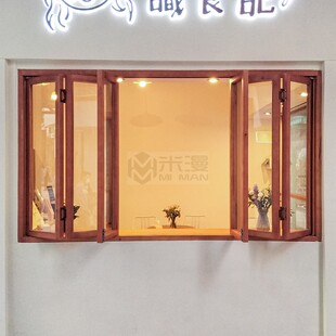 网红纯实木左右推拉折叠窗户设计定制颜色可选鲜花店甜品店木窗