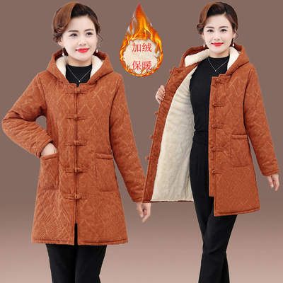中老年女装加绒棉服灯芯绒厚棉袄