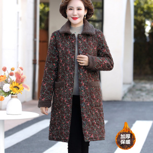 中老年人冬装碎花棉衣女中长款加绒加厚保暖棉服外套新款妈妈棉袄