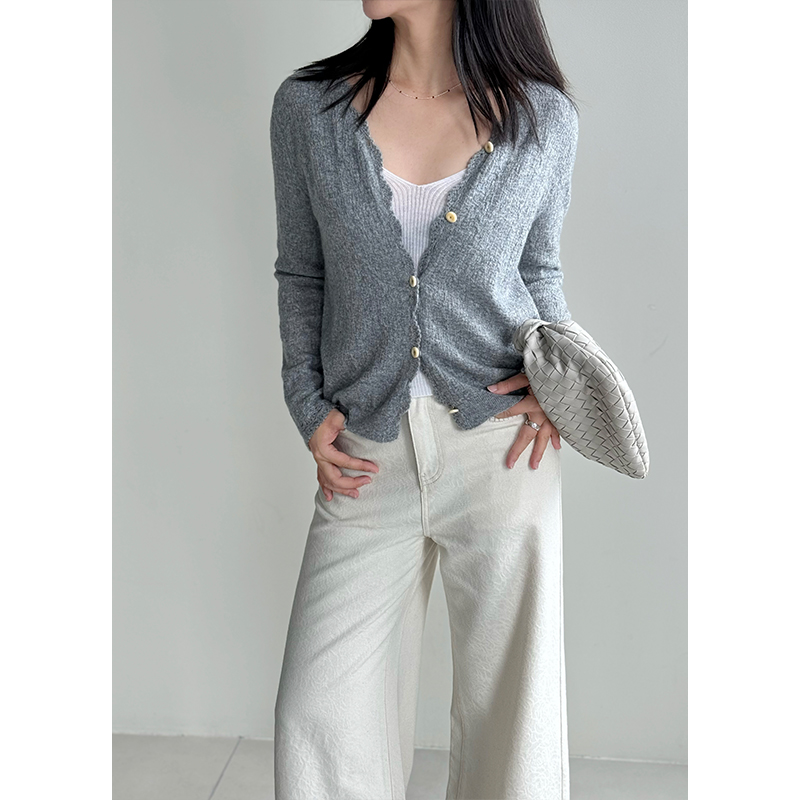 25AX12A209/简约V领针织秋冬季外搭上衣女装羊绒毛衣开衫外套小衫