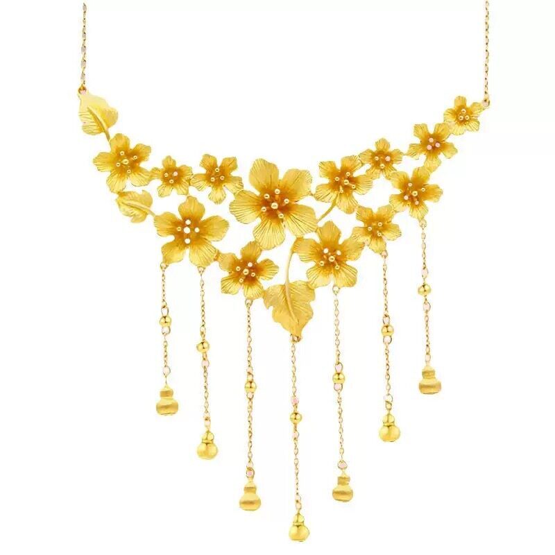 繁花似锦项链仿真黄金沙金花朵葫芦结婚三金订婚五金婚嫁高级感