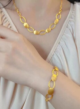 蕾丝环环相扣沙金锁骨链女款