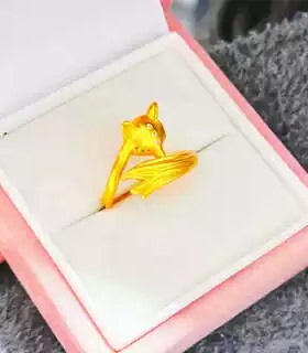 金店同款小众沙金狐狸拉丝戒指
