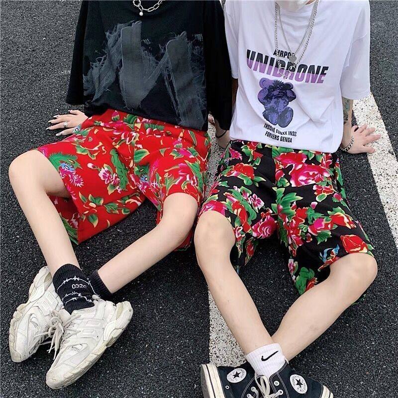 五分裤花裤衩东北大花布男女情侣
