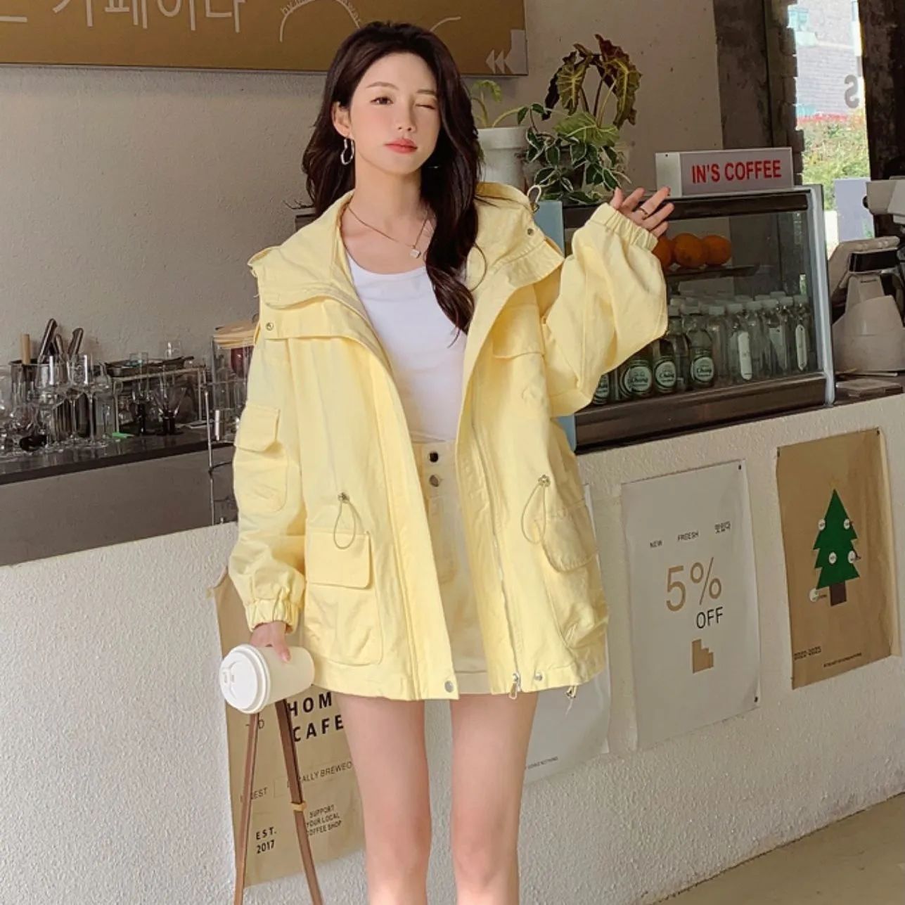 春秋高含棉高级感风衣连帽工装女