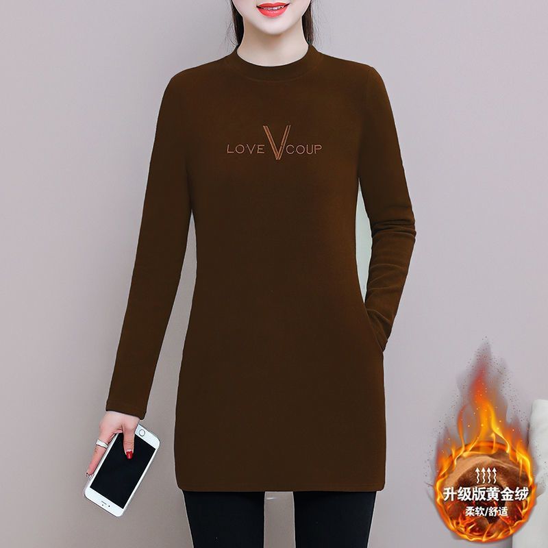 刺绣不起球中长款卫衣打底加绒女