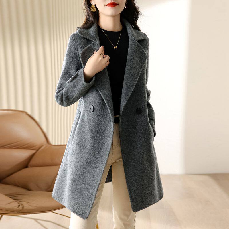 羊绒大衣春秋季新款女中长款高端小个子单面羊毛呢子加棉加厚外套