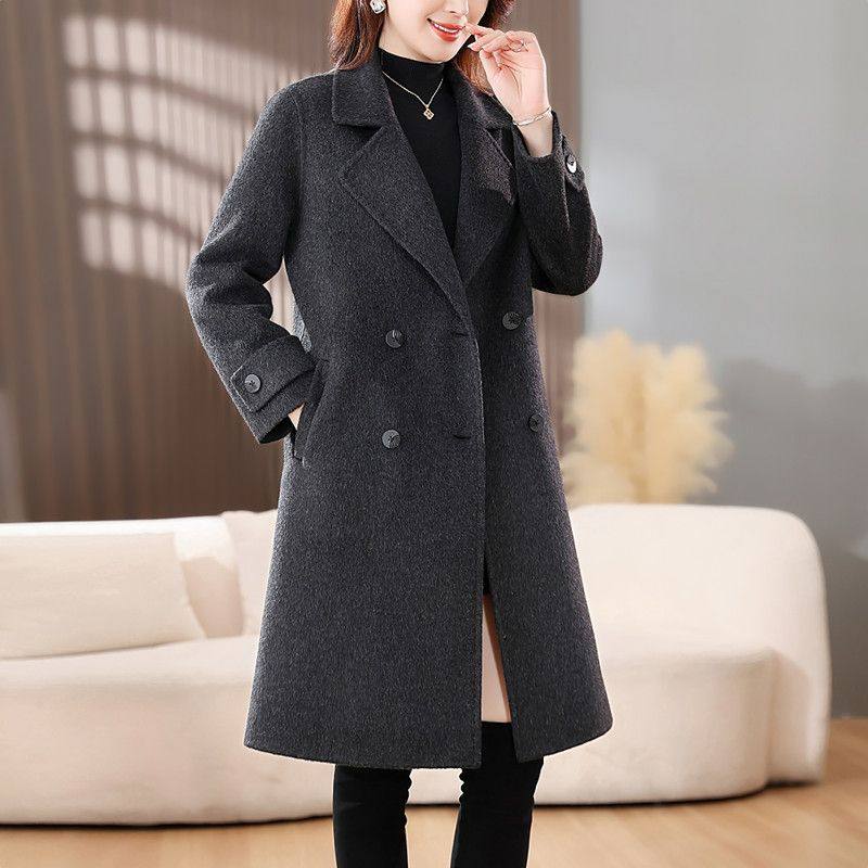 2025秋冬新款双面羊毛呢大衣女中长款过膝双排扣气质修身毛呢外套,女装/女士精品,毛呢外套,淘宝优惠券,粉丝福利购,淘宝优惠卷
